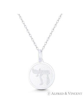 Jewish Chai "Life" Charm Medallion Pendant in .925 Sterling Silver